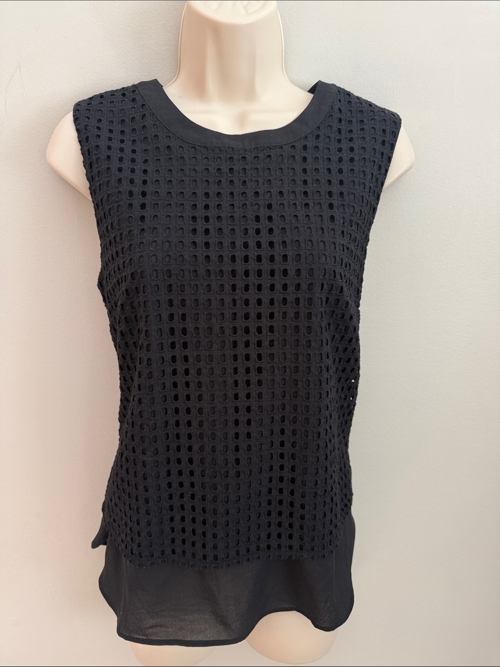 J. Crew Black Eyelet Sleeveless Tank